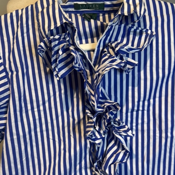 Ralph Lauren Blue and White Striped Blouse nautical boat day sz L - Picture 4 of 4